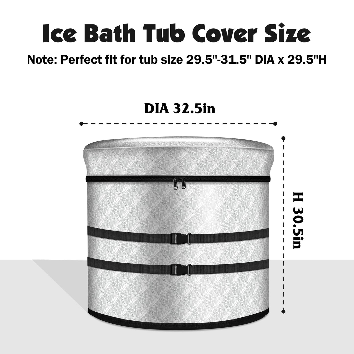 Ice Bath Tub Cover, 3 Layers Insulation and Silver UV Heat Reflective Cold Plunge Tub Cover with 2pcs Long Straps, Zip Up All Weather Protection, 32.5''D x 30.5''H