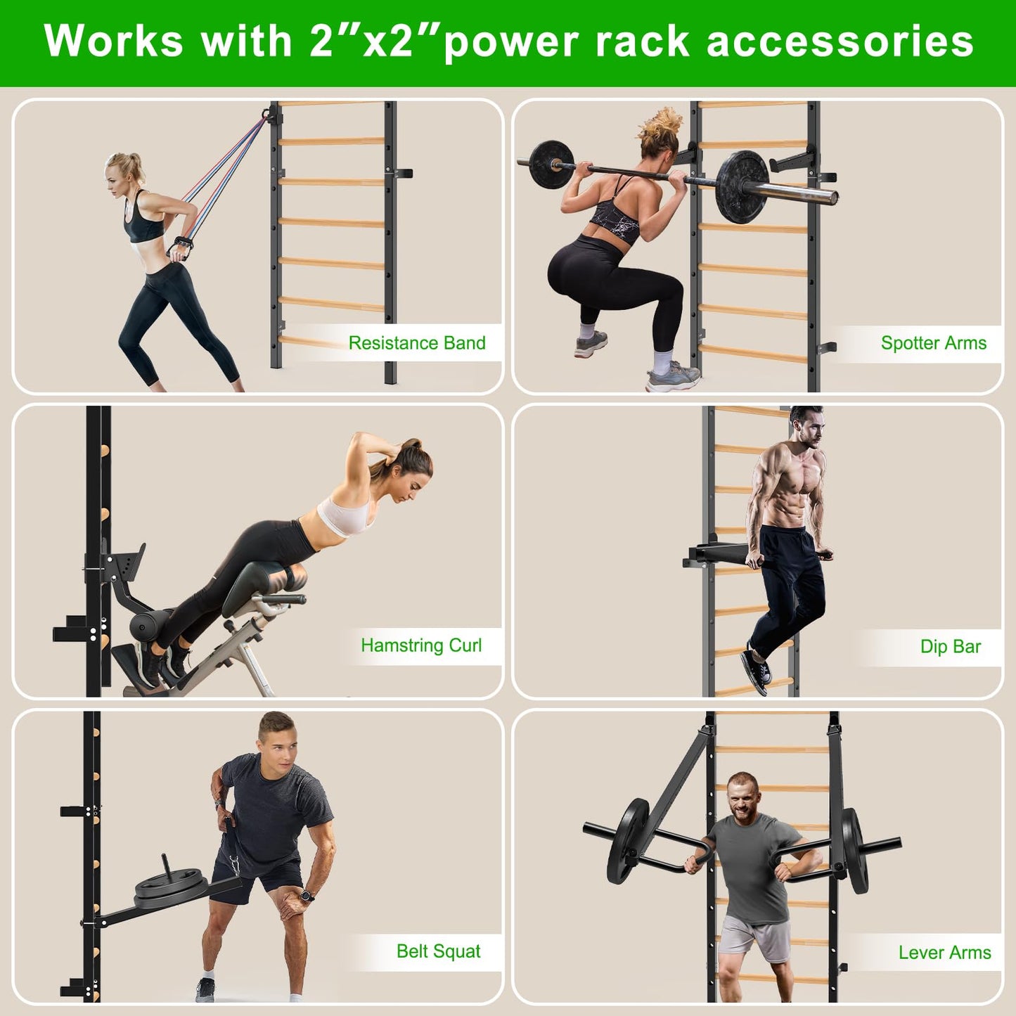 Kipika Gymnastic Wood Stall Bar - 2"x2" Swedish Ladder with 1" Hole, Wall Mounted Ladder Suspension Trainer, Solid Wood Grips Gymnastics Training Bar for Home, Wall Gym, School & Clinics