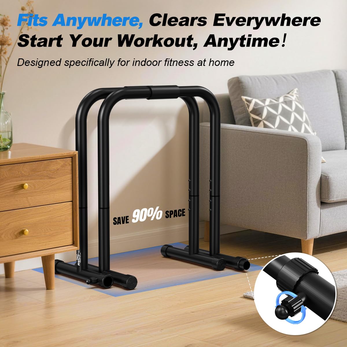 RELIFE REBUILD YOUR LIFE Dip bars &Dip Station Functional Heavy Duty Dip Stands Fitness Workout Dip bar Station Stabilizer Parallette Push Up Stand (Black)