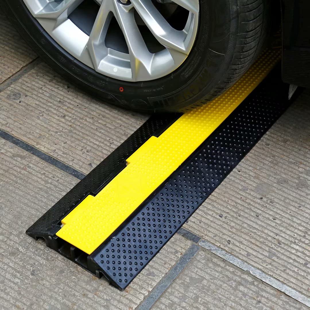YONSHENG Rubber Cable Ramp Cord Cover Cable Protector Ramps Wire Hose Protective 2 Channel 22000Lbs Load Capacity Traffic Speed Bump for Asphalt Concrete Gravel Driveway Indoor Outdoor, 4 Pack