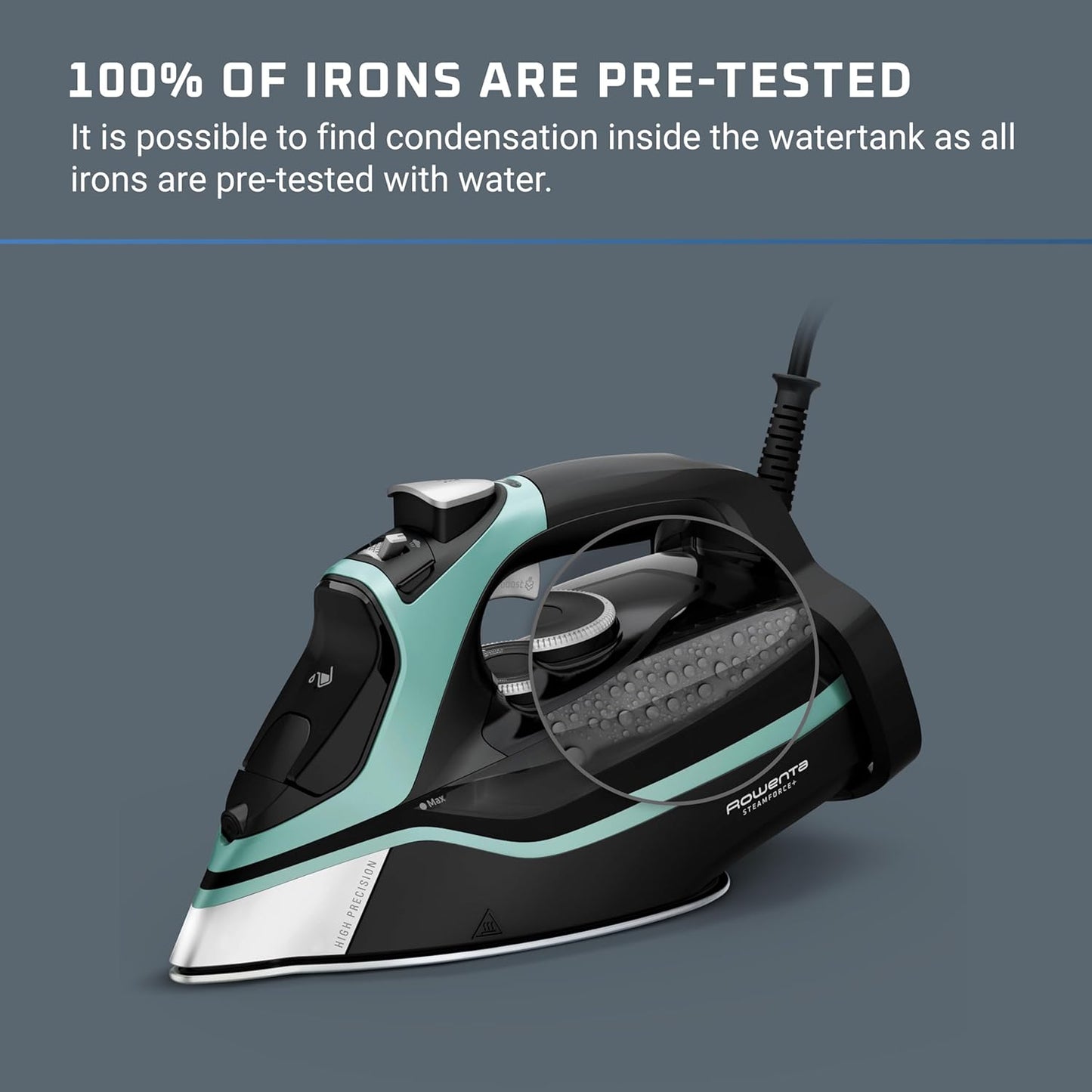 Rowenta Steam Force Iron - Stainless Steel Soleplate, 1800 Watts, Anti-Drip, 400 Microsteam Holes, Precision Tip