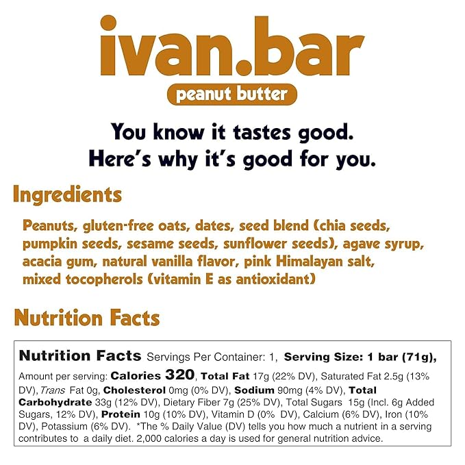 Protein Packed Energy Snack Bar | Provides Healthy Energy | Vegan, All Natural Ingredients | Soy, Dairy & Gluten Free (2.5 Ounce (Pack of 16 Bars), Peanut Butter)
