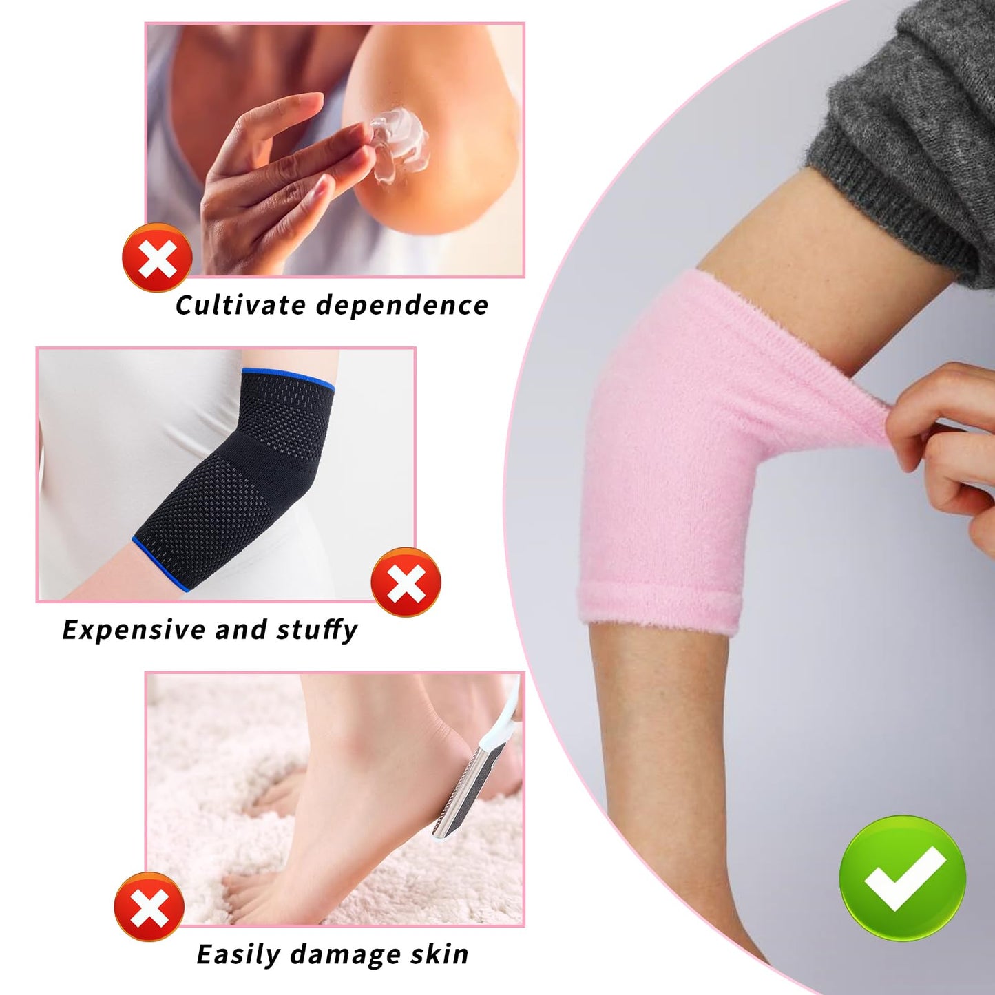KALIONE 2 Pairs Elbow Moisturizing Sleeve Elbow Gel Cover Heel Socks Elbow Sleeves Elbow Pads for SPA Moisturizing Dry Cracked Skin Care
