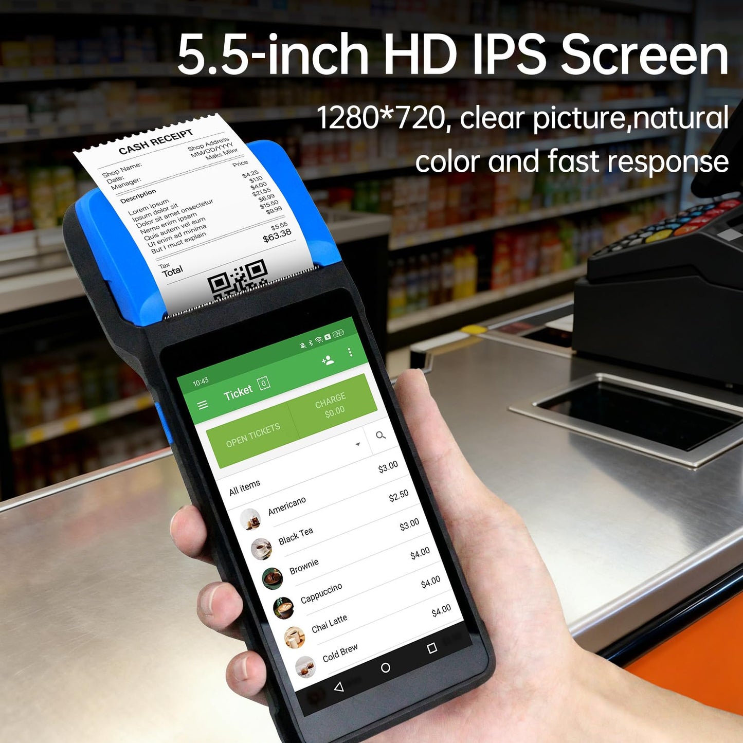 BISOFICE Android 11 PDA Handheld POS Terminal 2D Barcode Scanner Inventory Machine Bluetooth Connect Mobile 5.5" for Warehouse Inventory Logistics Retail POS System (Blue)