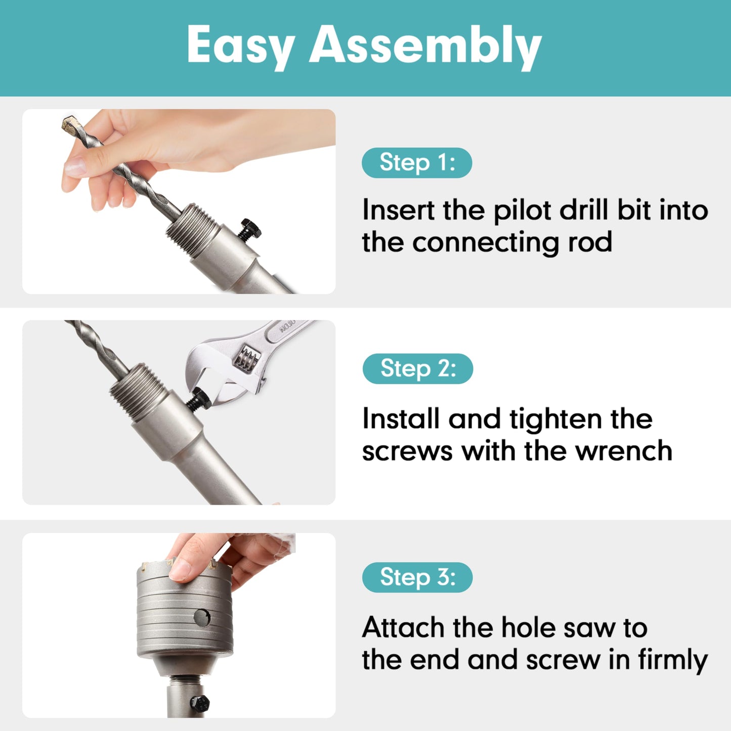 9Pcs Masonry Concrete Hole Saw Kit (30 40 65 80 100 mm), 300 mm Tungsten Carbide SDS Plus and SDS Max Bit Shank, Hole Saw Set for Concrete Brick Cement Tile