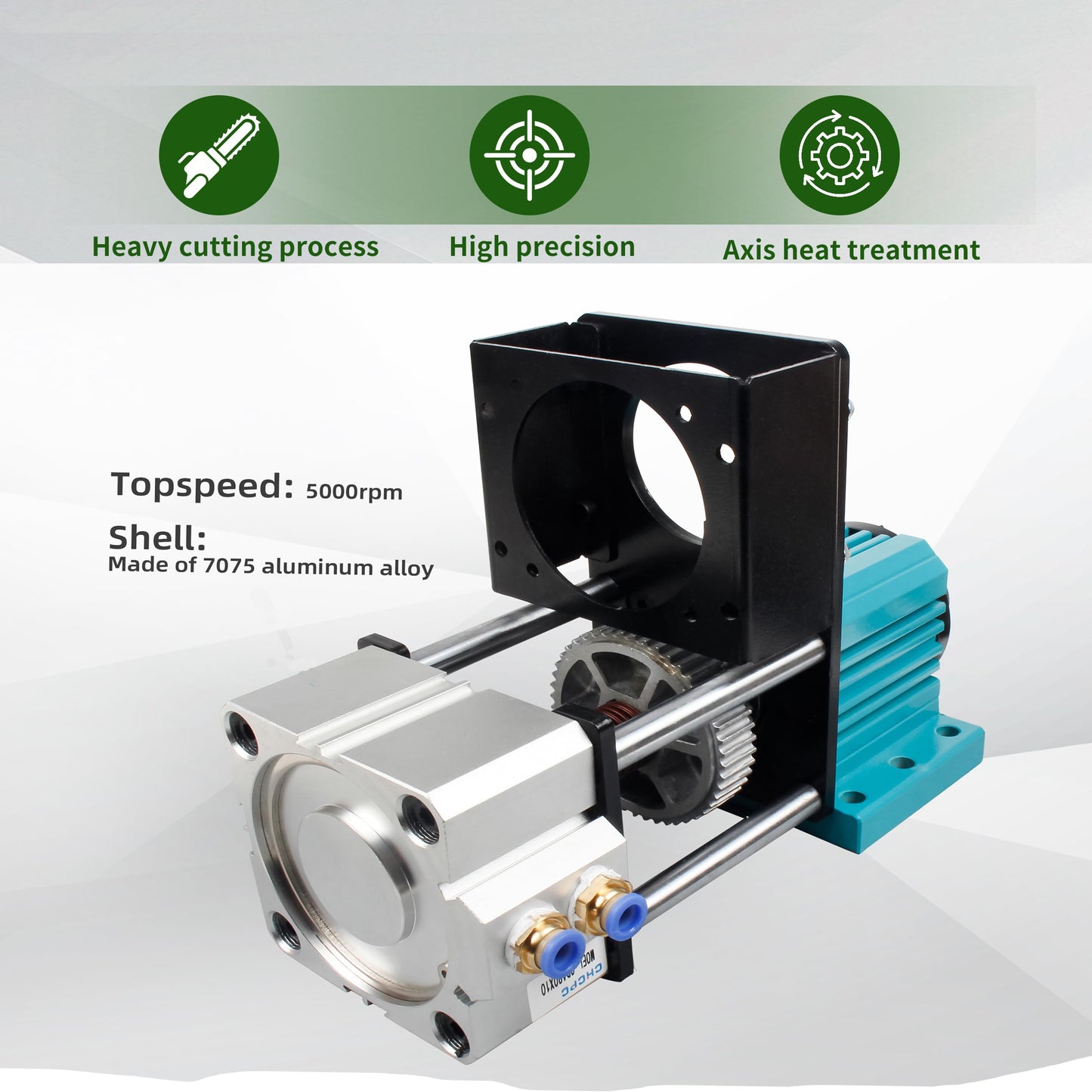 XUNKUNER BT30 Pneumatic Auto-Switching Spindle, 5000RPM Non-Powered Motor with Cylinder Assembly, 7075 Aluminum Alloy CNC Spindle for Drilling, Tapping, Milling, Metal Heavy Cutting