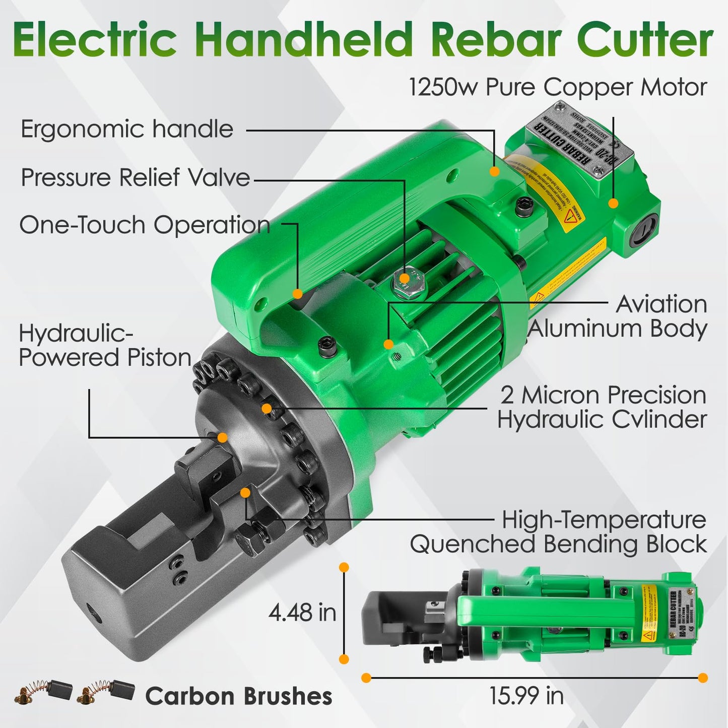 YIXBIZHU 1250W Electric Hydraulic Rebar Cutter 2‑Second Cuts of #3‑#6 (4‑20 mm) Steel Bar, One‑Button 110V Portable Cut‑Off Tool with Adjustable Bolt Jaw for Construction & Metal Fabrication(RC-22)