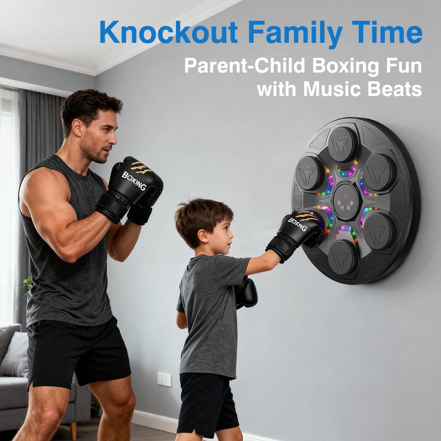 Upgrade Music Boxing Machine For Adults Kids, Interactive Music Punching Machine with Gloves 12 Modes 12 Speeds, Wall Mounted Electronic Boxing Punching Pad with Wireless Connection LED Display