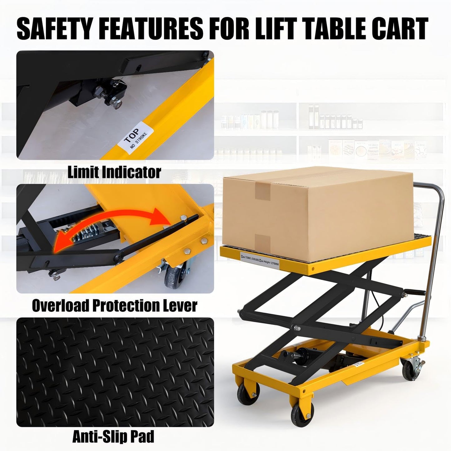 Hydraulic Lift Table Cart, 1760lbs Capacity 59'' Max Lift, Double Scissor Lift Table w/4 Wheels & Non-Slip Pad, Heavy Duty Hydraulic Platform Lift Cart for Warehouse, Shop, Garage Material Handling