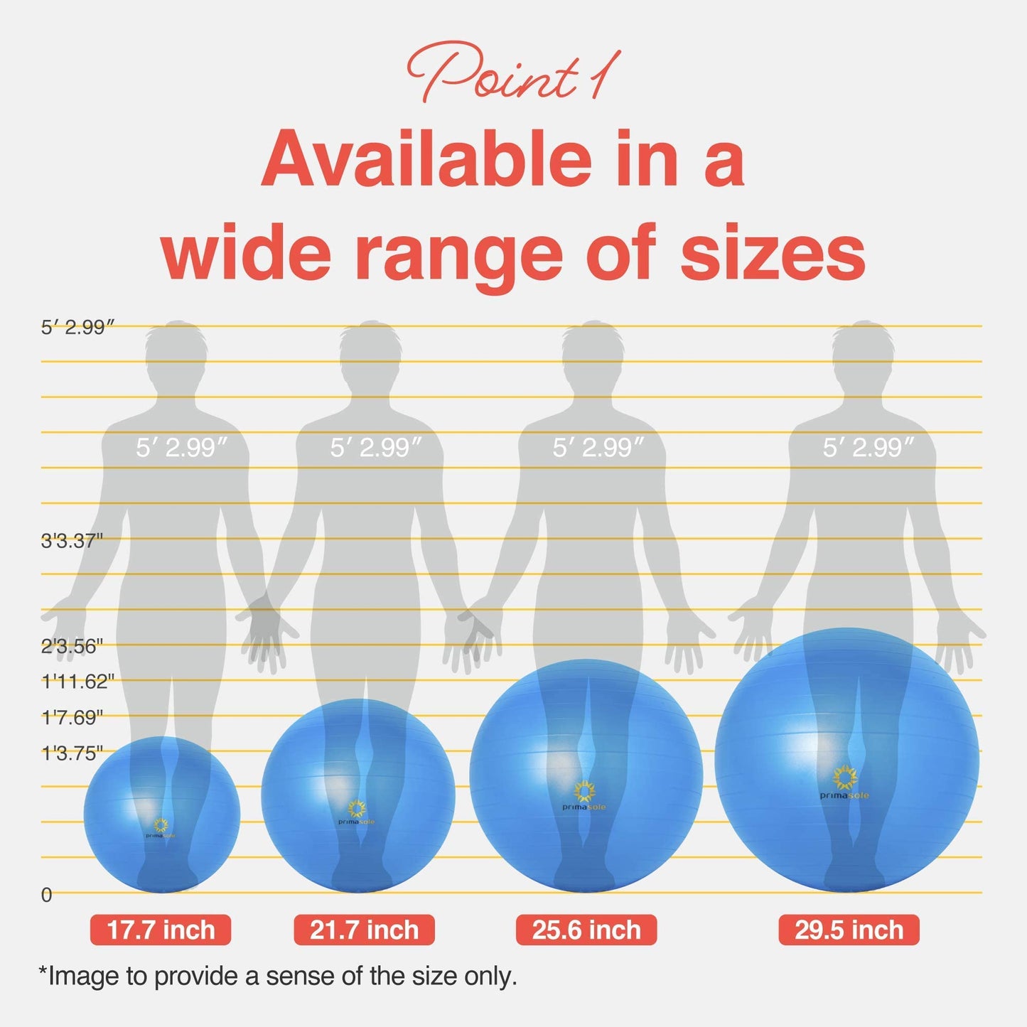 Primasole 45cm Anti-Burst Yoga Ball for Pilates, Core Strength, Pregnancy & Office Chair - Stability Ball for Home & Gym Workout (17.7 Inch, Blue)‌