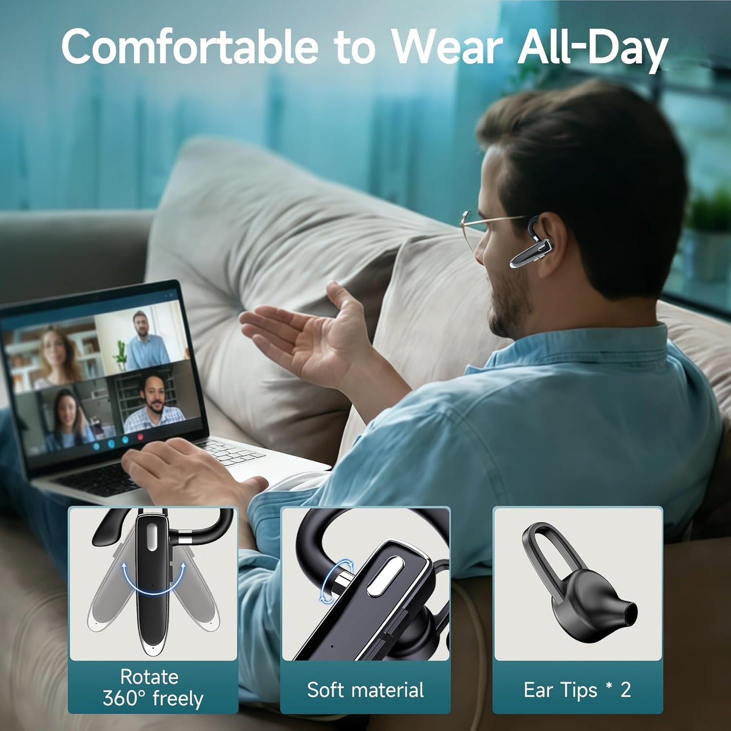 MOZC 6.1,Bluetooth Headset 100H Time,800mAh Headset Headset Bluetooth Earpiece Single Ear Business Earbuds