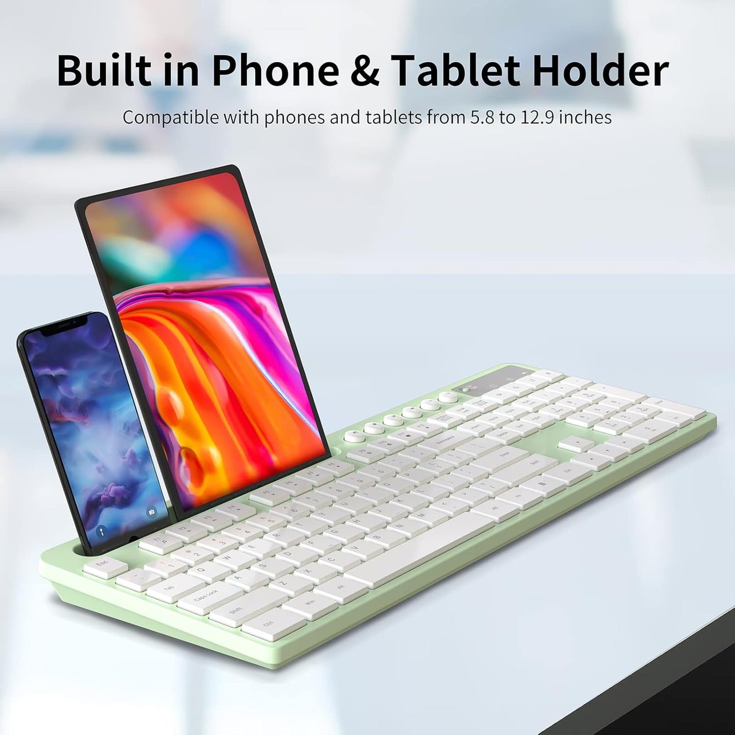 MARVO 2.4G 6 Wireless Keyboard and Mouse Combo, Ergonomic Wireless Computer Keyboard with Phone Tablet Holder, Silent