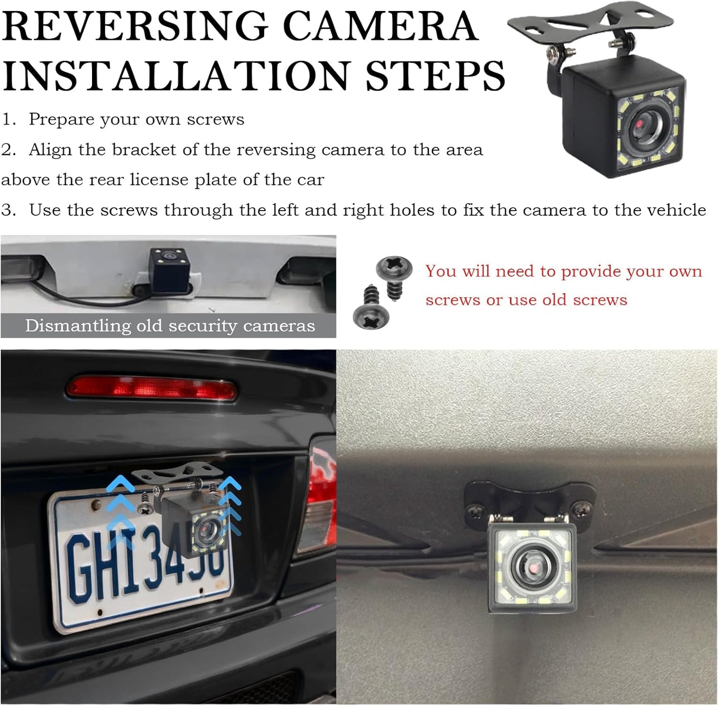 carleef 4.6'',12 Vision,150 12V Plug & Play Backup Camera with Monitor LED HD Rearview Mirror Camera for Night Wide