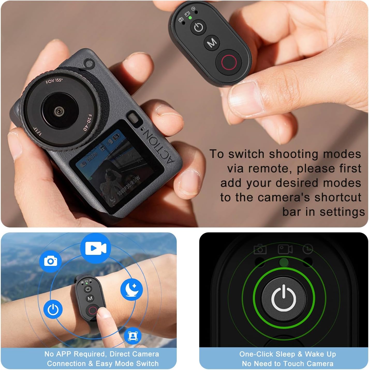 Jkoailiwi Insta360 50M 40H Bluetooth Camera Remote Control for GoPro, DJI, Smartphones, Wireless Shooting Remote w