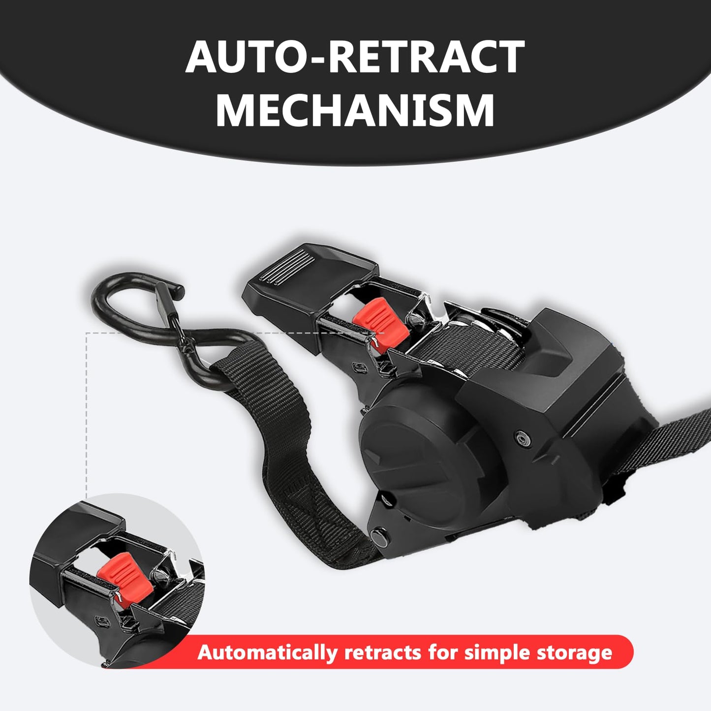 Retractable Ratchet Straps (4 Pack) - 1" x10 ft Heavy Duty with Auto Retract, Safety Lock Hooks & 1650 lb - Soft Loops + Bungee Cords for Truck, Trailer, Motorcycle, ATV, UTV, Moving