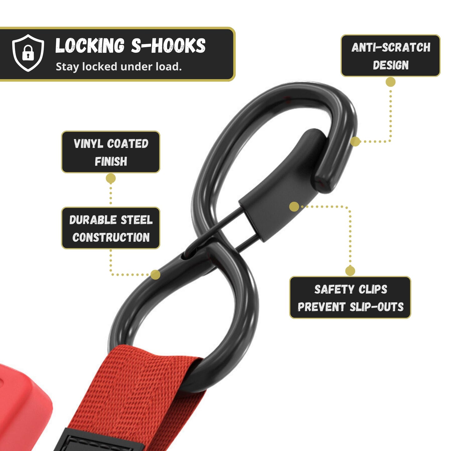JACO Retractable Ratchet Straps Tie Down Kit (4-Pack) - 1 inch x 15 ft. (1,763lb Break Strength) (Red)