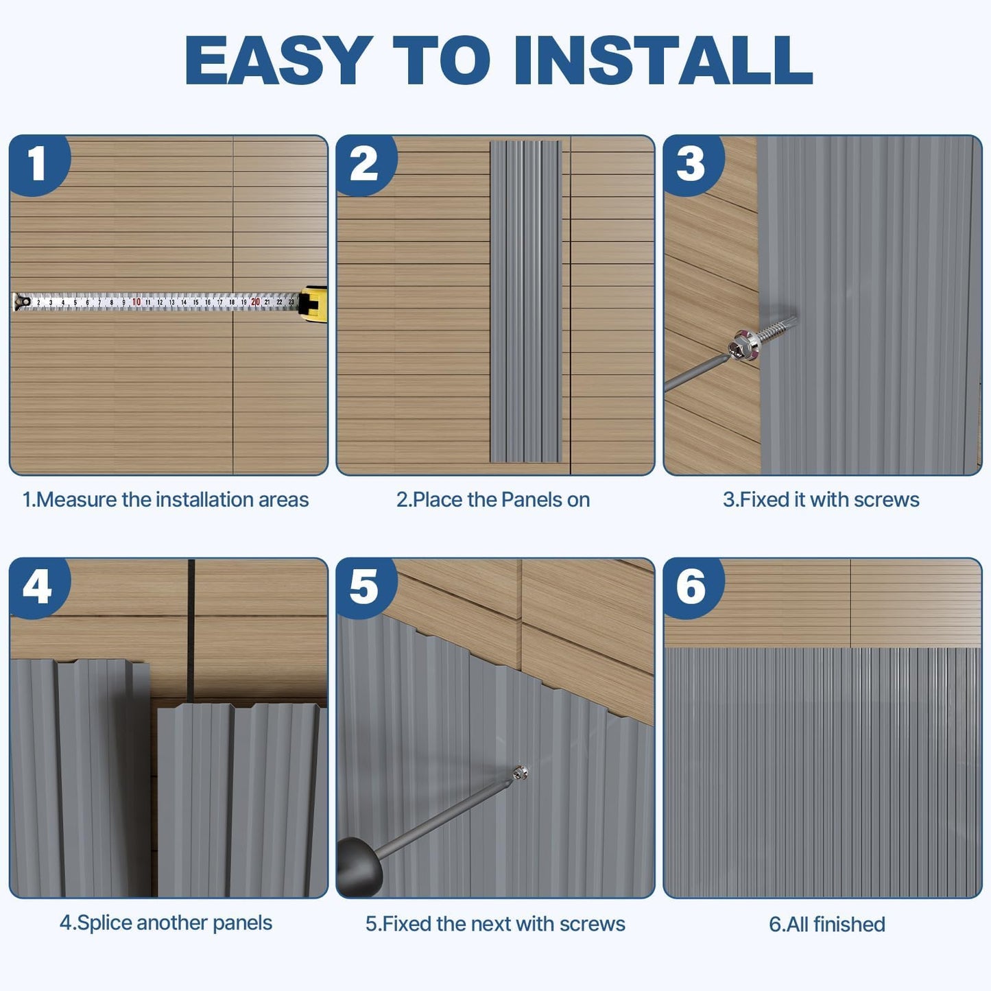 Noliven 10 Pack Corrugated Metal Roofing Panels, 6.1 ft Galvanized Steel Roof Sheets, 17.7 x 73.2 in, Approx. 90 sq.ft Total Panel Area, with Screws, for Sheds, Chicken Coops and Gazebos, Grey