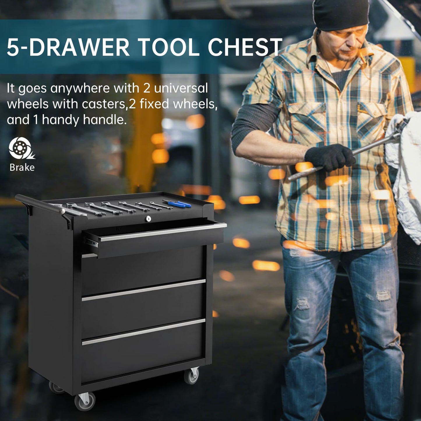 ActiveTrail 4-Drawer Rolling Tool Chest Cabinet,Portable Tool Storage Cart with Smooth Wheels,Lockable Toolbox Organizer with Drawer Liners,Heavy-Duty Steel Tool Cabinet for Garage and Workshop Use