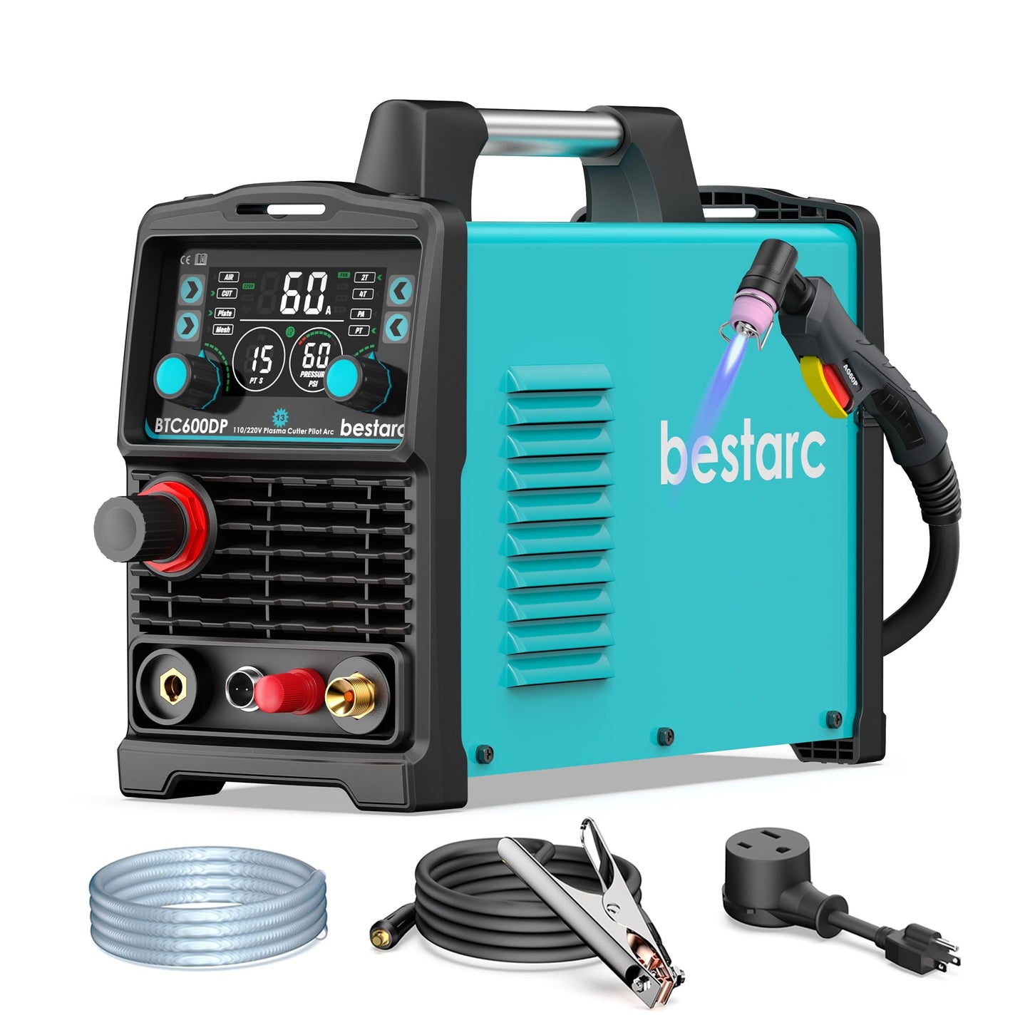 Bestarc Plasma Cutter, [Pilot Arc][Large LED Display][Air Sensor] 60A Plasma Cutter Machine 110/220V Dual Voltage, 1/2 Inch Clean Cut 4/5 Inch Max Cut, Post Flow Mesh, 2T/4T for Beginners DIY