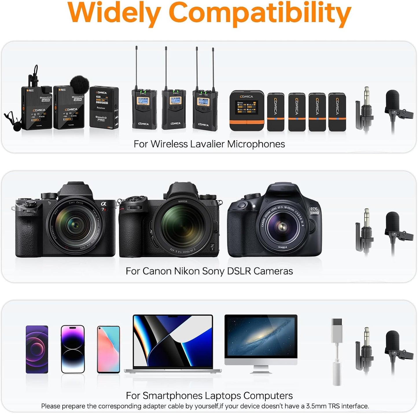 COMICA CVM-SM-O1 Professional Lavalier Lapel Microphone Omnidirectional Clip-on Condenser Mic, Lav Mic for BoomX-D/DSLR