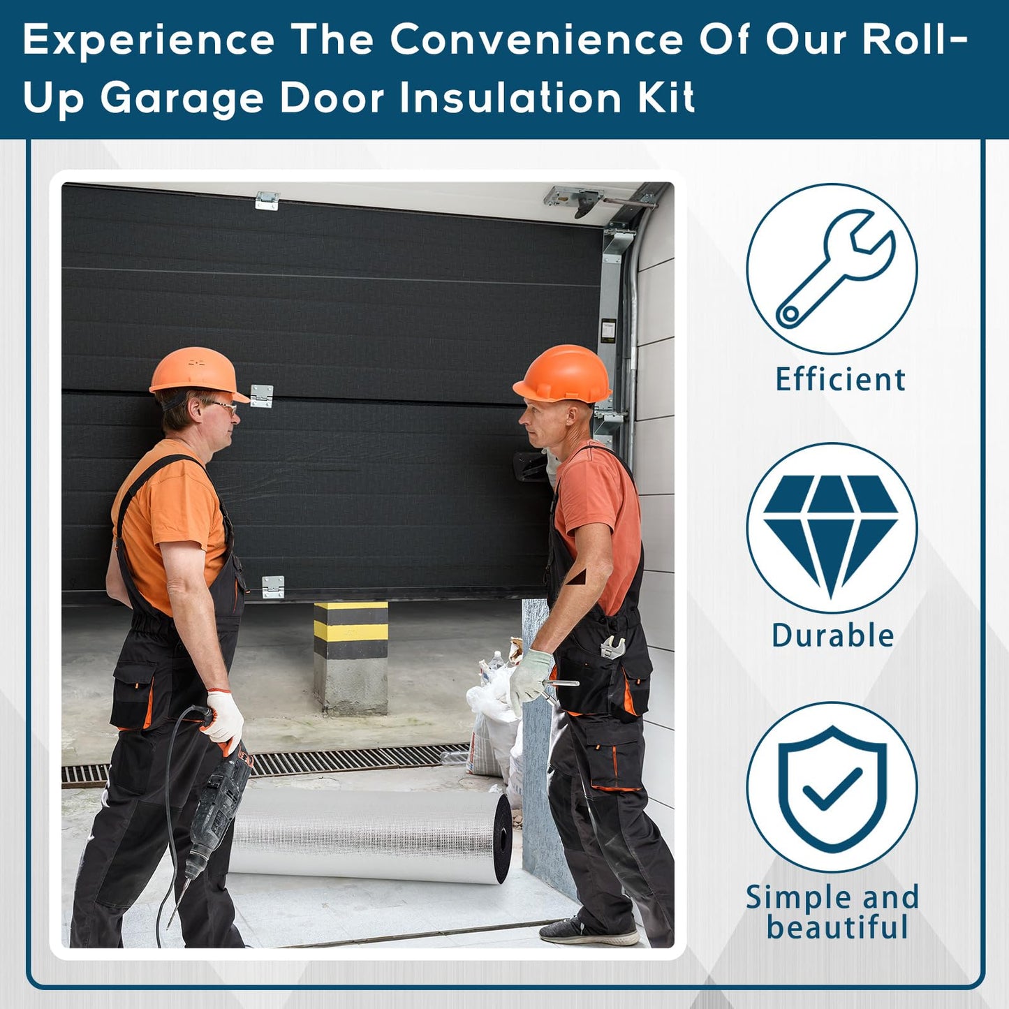 Tandefio Roll up Garage Door Insulation Kit for Cooling Metal Buildings Reflective Foam Aluminum Foil Summer Barrier Warehouse Insulation Panels for 2 Doors 10'x10' or Large (Black,40 in X 78.7 ft)