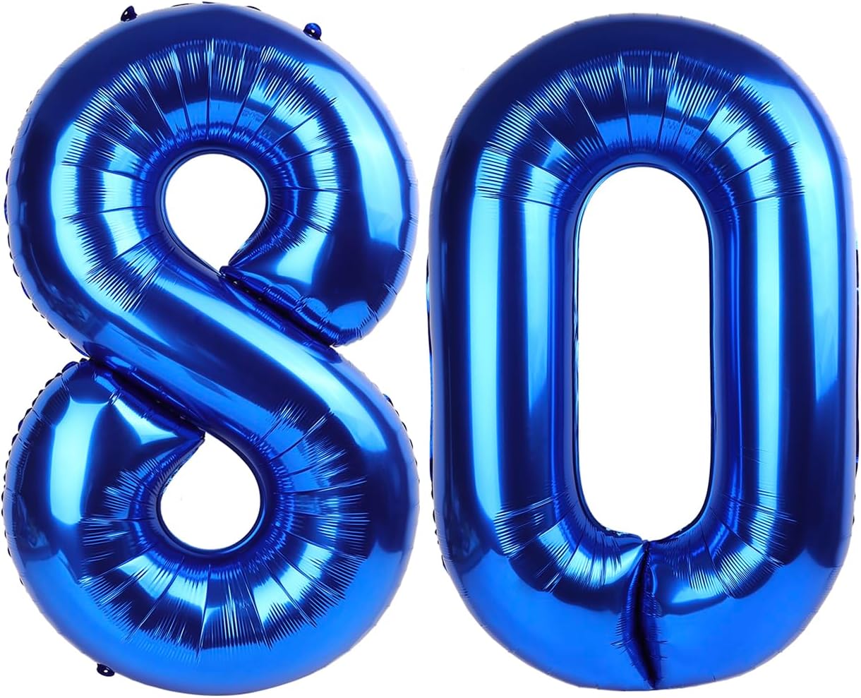Number 80 Balloon - 40 Inch Navy Blue Birthday Decoration for 80th Celebration | Perfect for Men & Women
