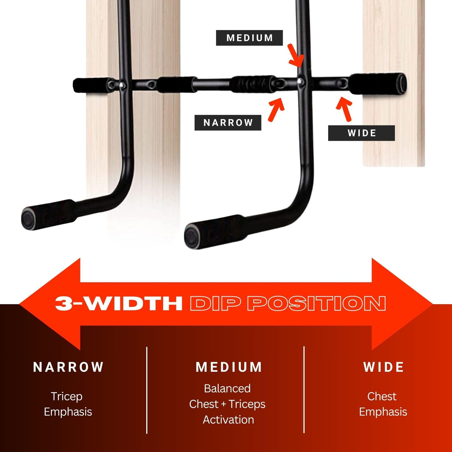 JACKAL Door Pullup Bar and Dip Bar Station - Removable Dip Bars, Rigid NO WOBBLE, Easy Folding Storage, No Screws, Dip Station and Pull-up Bar for Doorway, Collapsible Dip Station, No Door Damage, High Weight Capacity, Foldable Bodyweight Workout Station
