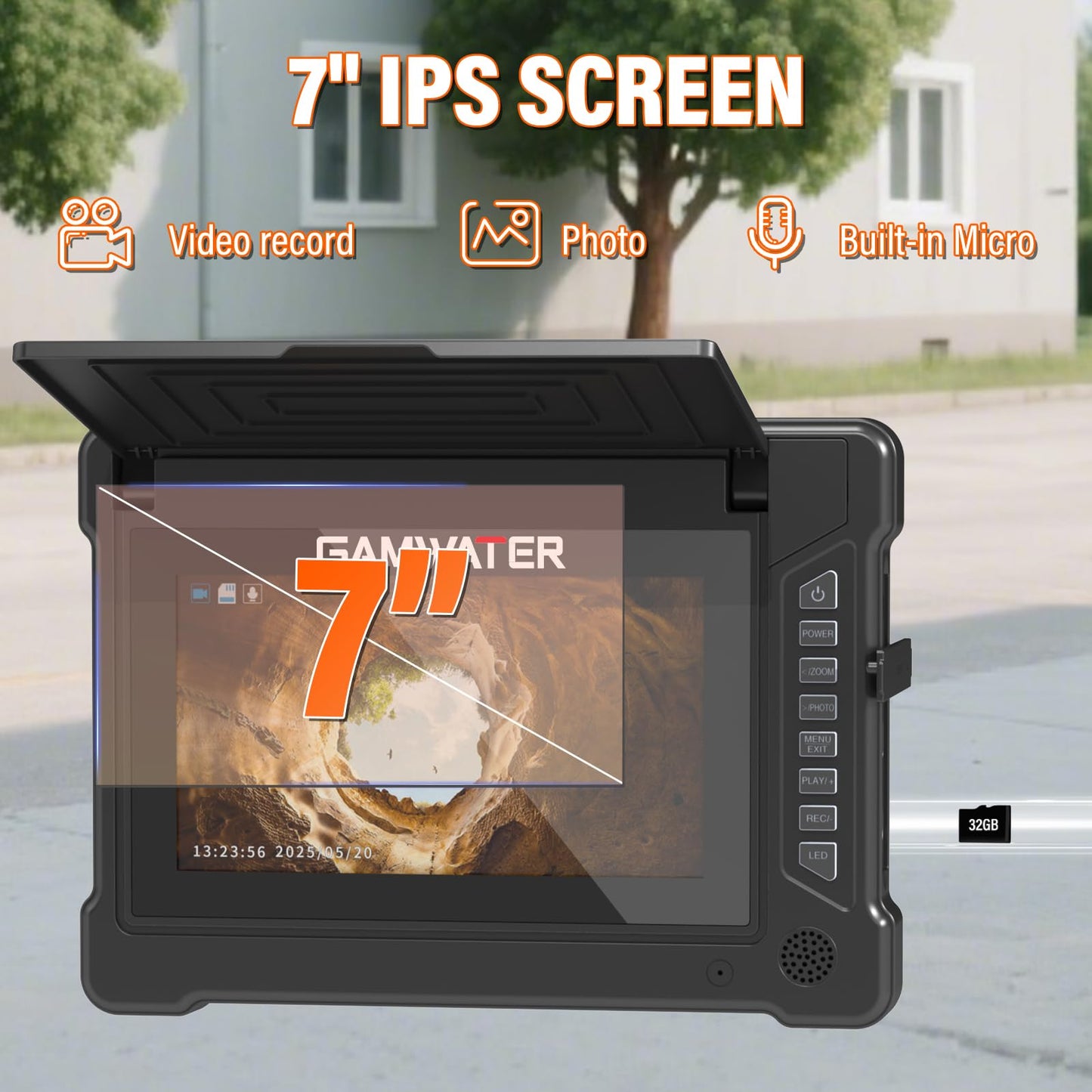 Sewer Camera 100FT/30M 23mm Pipe Inspection Camera DVR & Audio Recorder with 7" IPS Screen, Plumbing Snake Borescope 12 LEDs HD 1000TVL, Included 32GB Card