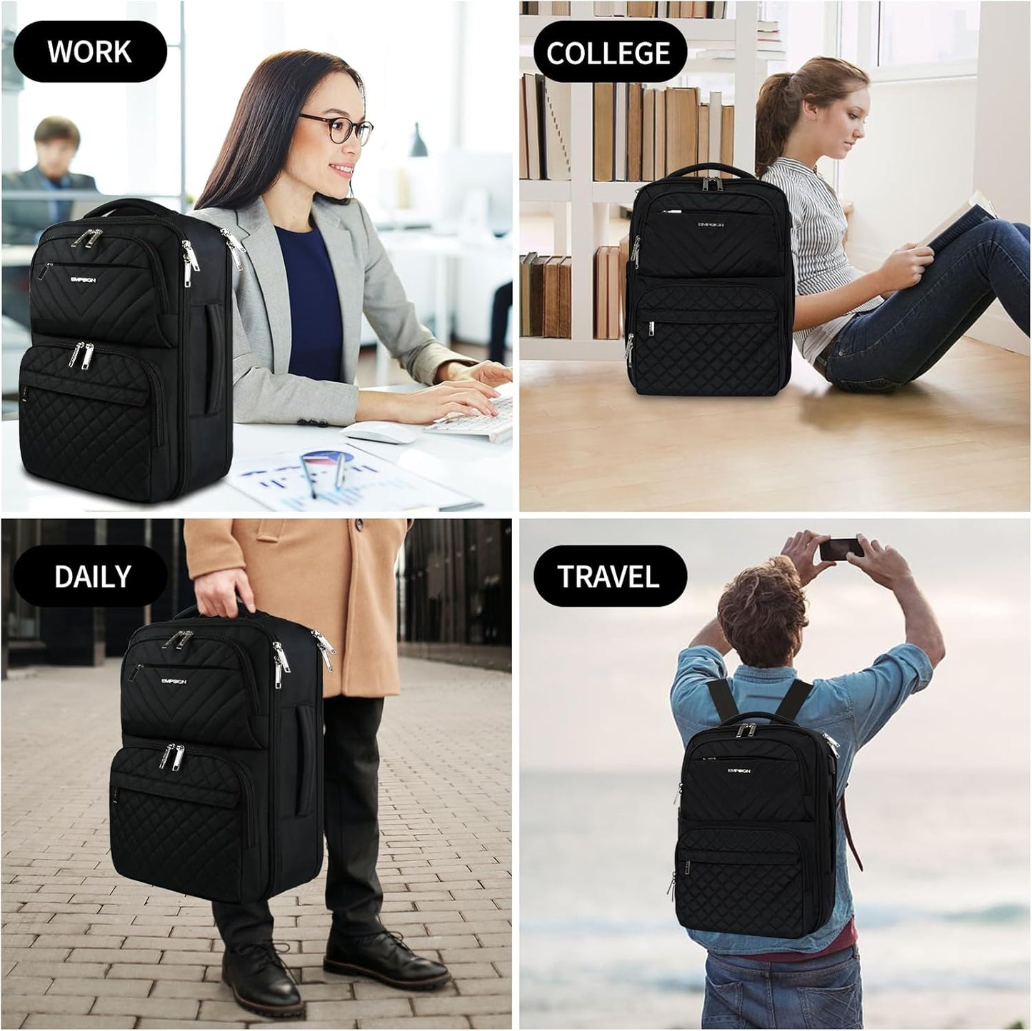 Backpack Backpack 17 inch Backpack Daypack EMPSIGN Travel for Women, Large Carry On Airline Approved Personal Item, TSA