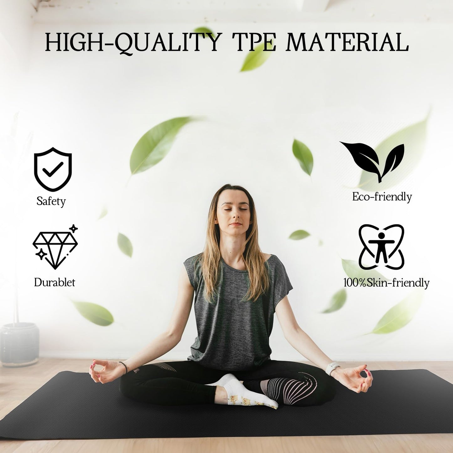 VTORY Extra Large Yoga Mat 6'x 4'x 6mm (1/4in) Thick Exercise Mat for Men and Women, Non-Slip, Durable Workout Mat for Home Workout, Yoga, Pilates, Stretching (Black)