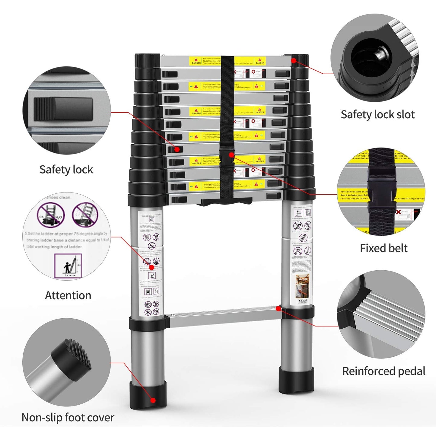Telescoping Extension Ladder 10.5FT, Aluminum Telescopic Ladders with Carry Bag for Outdoor Indoor Use