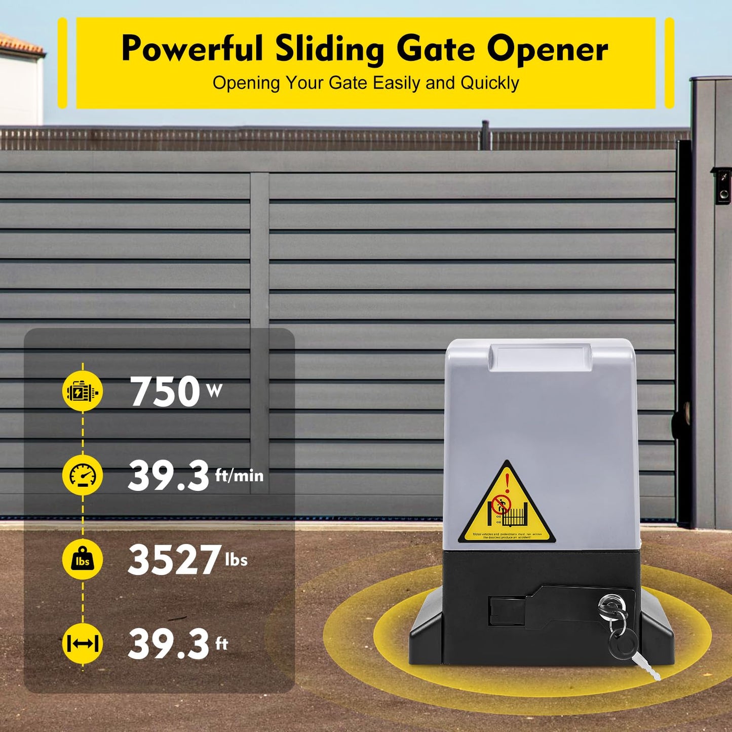 Automatic Sliding Gate Opener with 2 Remote Controls, Electric Rolling Driveway Fence Slide Gate Motor, Gate Operator Hardware Security System Kit for Sliding Gate Up to 40 Feet