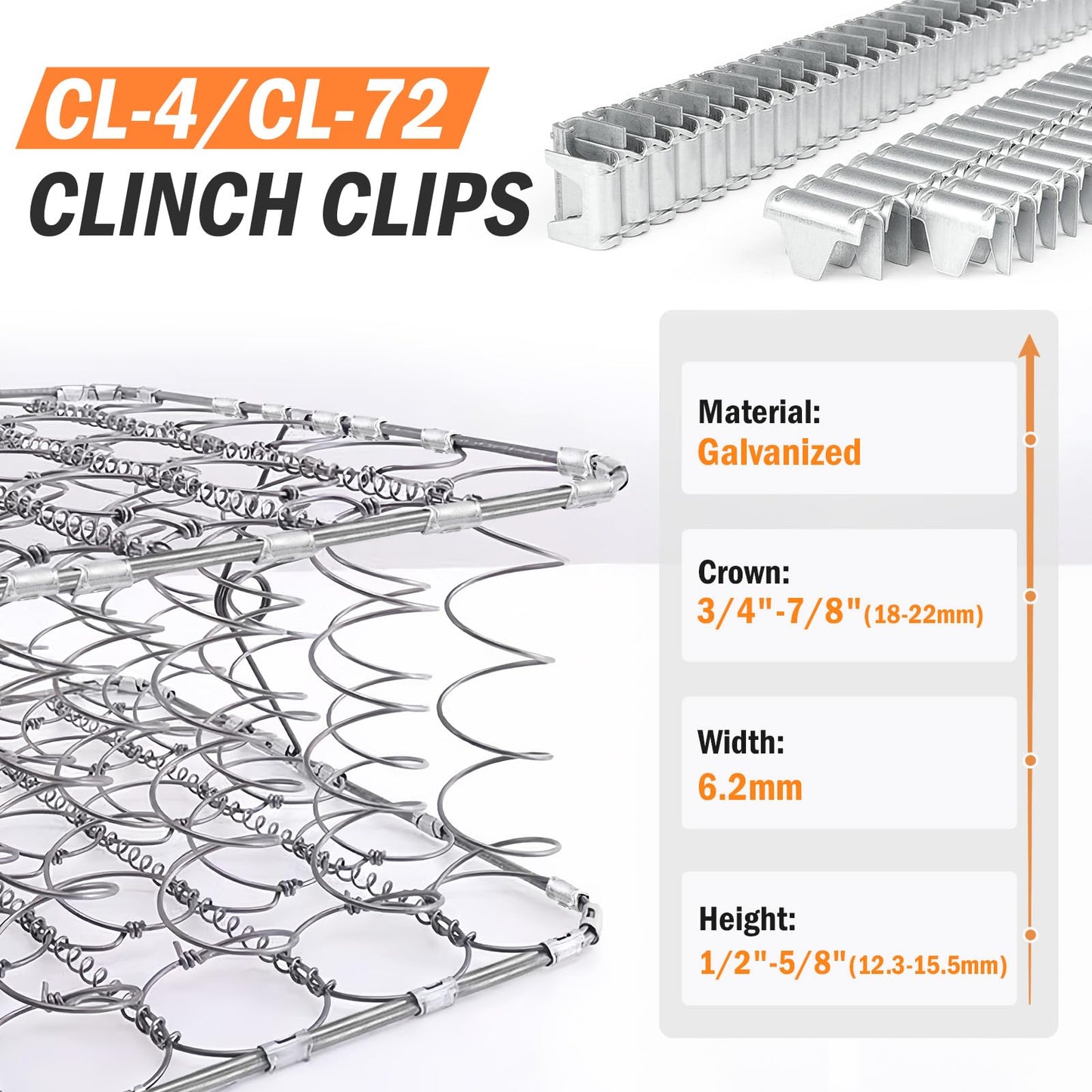 KAMSIN SM66T Pneumatic Clinching Clipper with 1120 PCS Galvanized CL-72 Clinch Clips for Spring Mattress, Car Seat