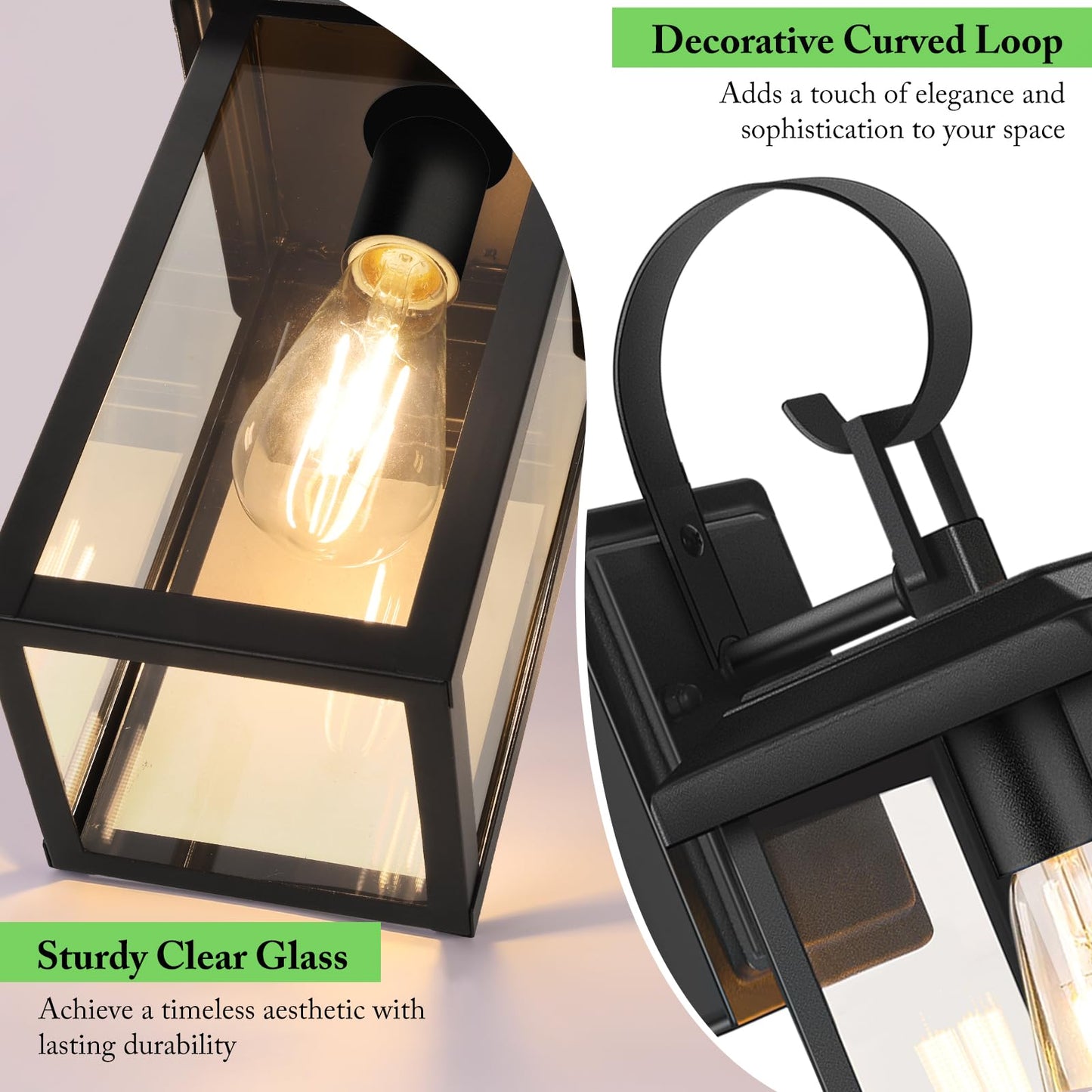 BesLowe Outdoor Wall Light Fixtures, 15in Waterproof Sconces, Matte Black, 2-Pack, Model 10233M