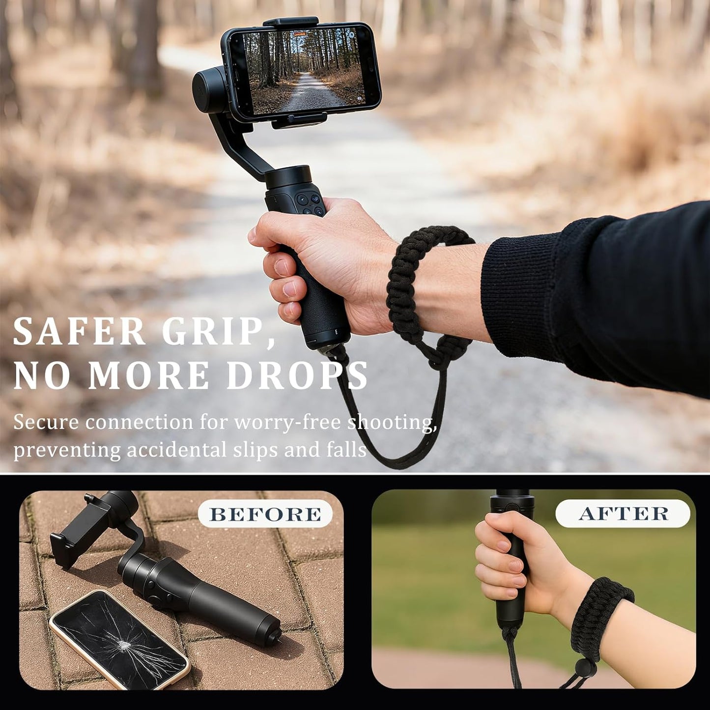 Brvlsoc 1/4" Insta360, Adjustable Camera Wrist Strap Nylon Hand Wrist Lanyard with Screw Mount for GoPro, DSLR Cameras