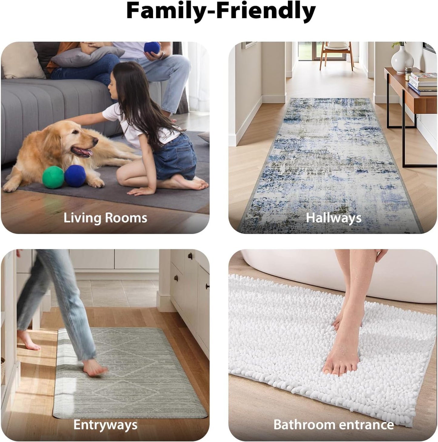 PHIXBEAR Rug Tape - 16 Pcs Reusable & Washable Anti-Slip Pads for Hardwood & Tile Floors | Residue-Free, Keeps Rugs Flat