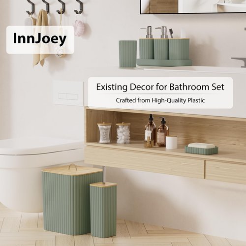 InnJoey Bathroom Accessory Set - 25PC Bathroom Sets with Shower Curtain and Rugs, Sage Green Bathroom Set, Bathroom Accessories Set, Shower Curtain Sets with Rugs, Bathroom Trash Can & Soap Dispenser