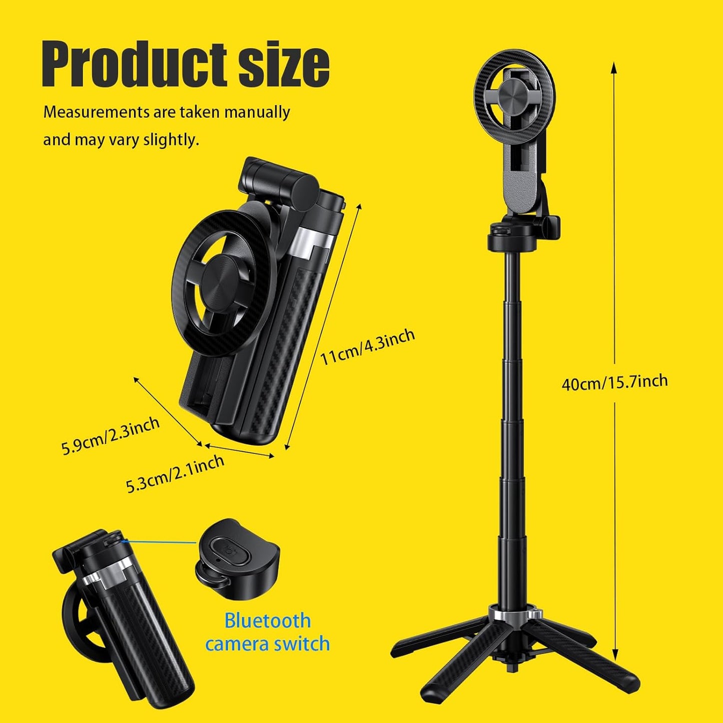 BOKKY 4-in-1 360 Magnetic Selfie Stick Tripod Rotation, Bluetooth Remote, Compact Travel Vlog Phone Holder for iPhone