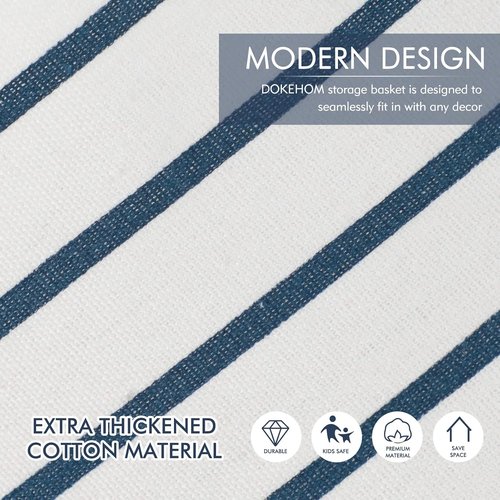 DOKEHOM Laundry Basket - 20-Inch Freestanding Hamper with Lid & Drawstring - Large Blue Stripe Design