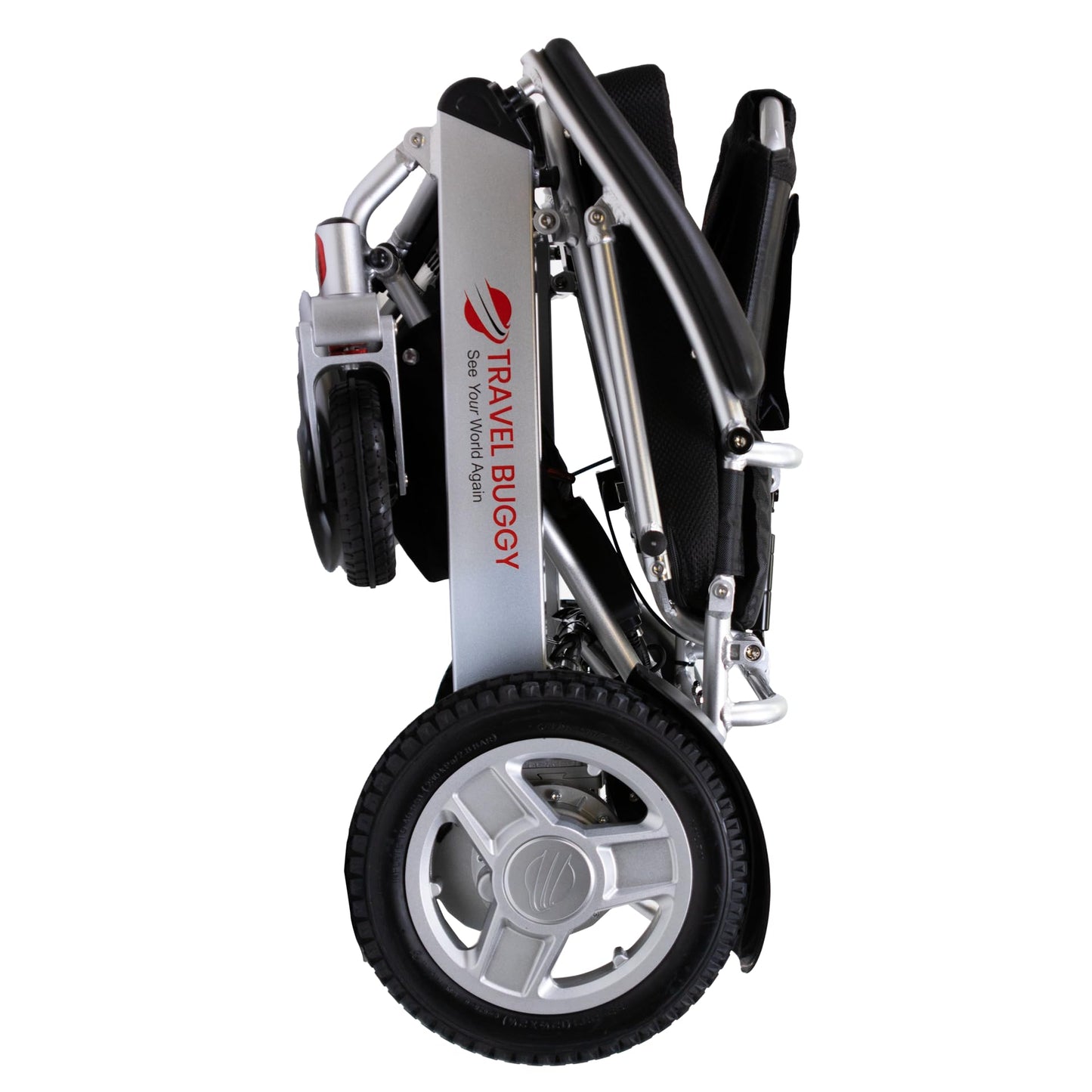 Travel Buggy Electric Wheelchair City 2 Plus, Lightweight, Foldable, Portable, Weight Capacity 395lbs, Air Travel Friendly - Ships from and Serviced in USA (Silver, with Caregiver Control)