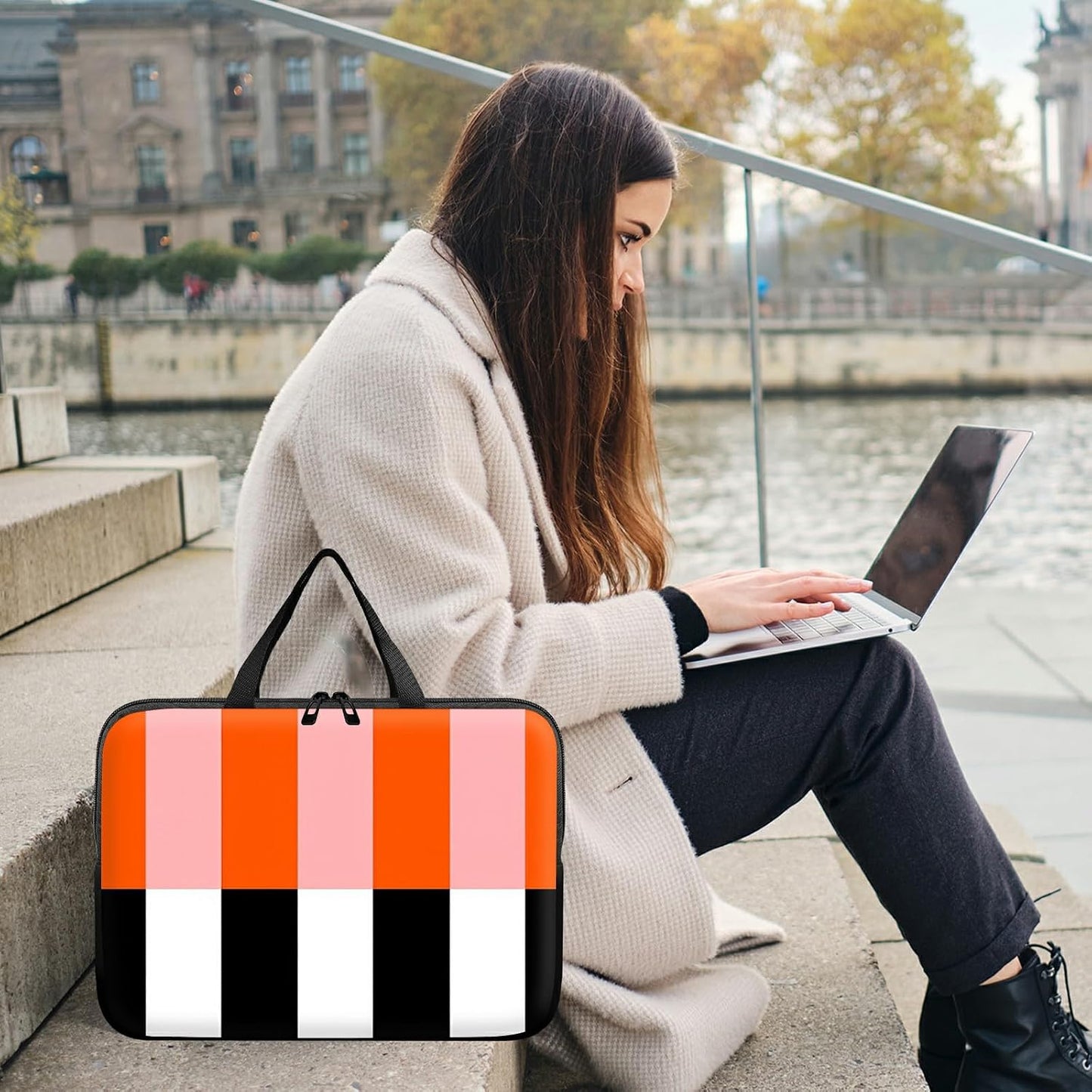 SROJDHFJB 10 inch, 7 10-inch Universal Tablet Laptop Sleeve Case Orange Black White Stripes Slim Carrying Case Travel