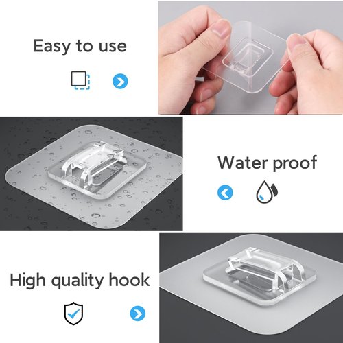 Lsnisni 3 Pack Shower Caddy Adhesive Replacement, Waterproof Shower Shelf Adhesive Strips, Strong Adhesive Flat Hooks for Bathroom Storage Shelves and Kitchen Racks No Drilling, Clear