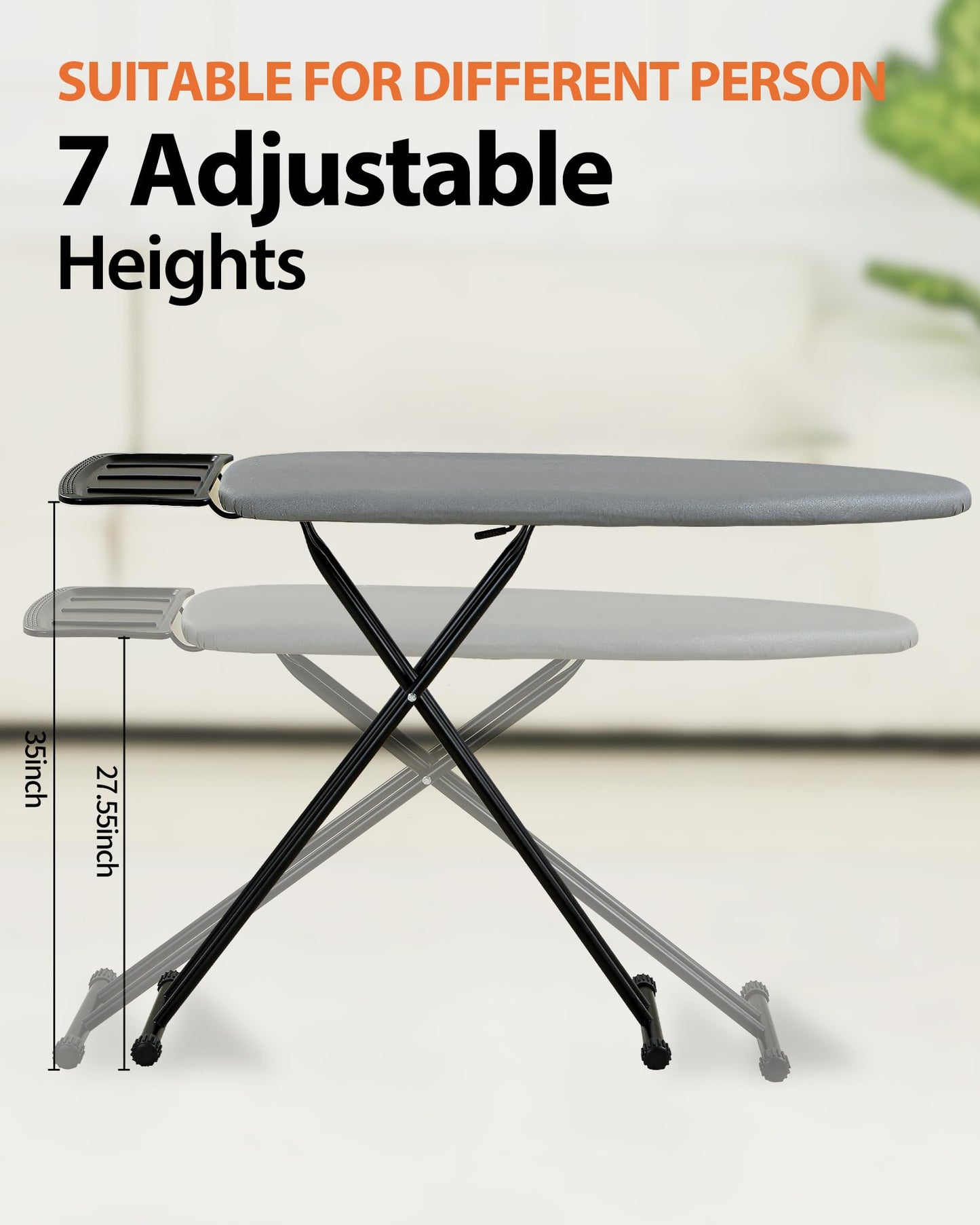 Ironing Board Full Size, 43×13 Folding Ironing Boards, Height Adjustable & Space-Saving Wide Iron Board with Heat-Resistant Cover, Thick Pad & Heavy Duty Iron Table, for Laundry Room Clothes, Gray