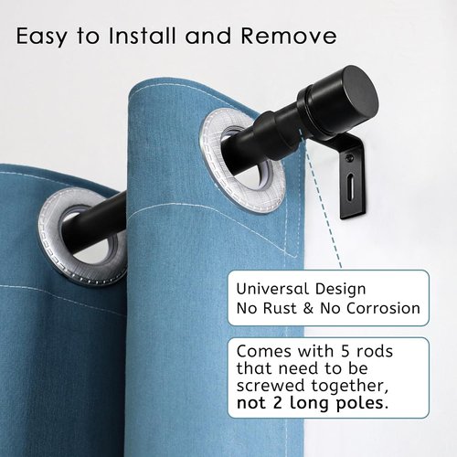 Byondeth Adjustable Curtain Rods - 16 to 88 Inches, 1 Inch Diameter, Black with Aluminium Finials | 2 Pack