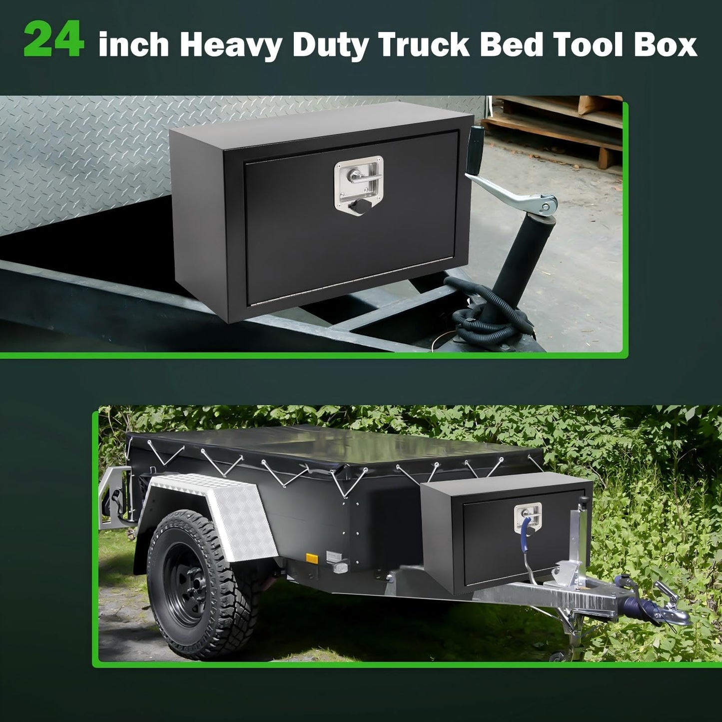SCITOO 24" Iron Truck Bed Tool Box,Heavy Duty Crossover Storage for Most Full Size Pickups,Lockable Weatherproof Chest,Fits 24"WX14"DX14"H Truck Beds,Easy Access to Load and Unload