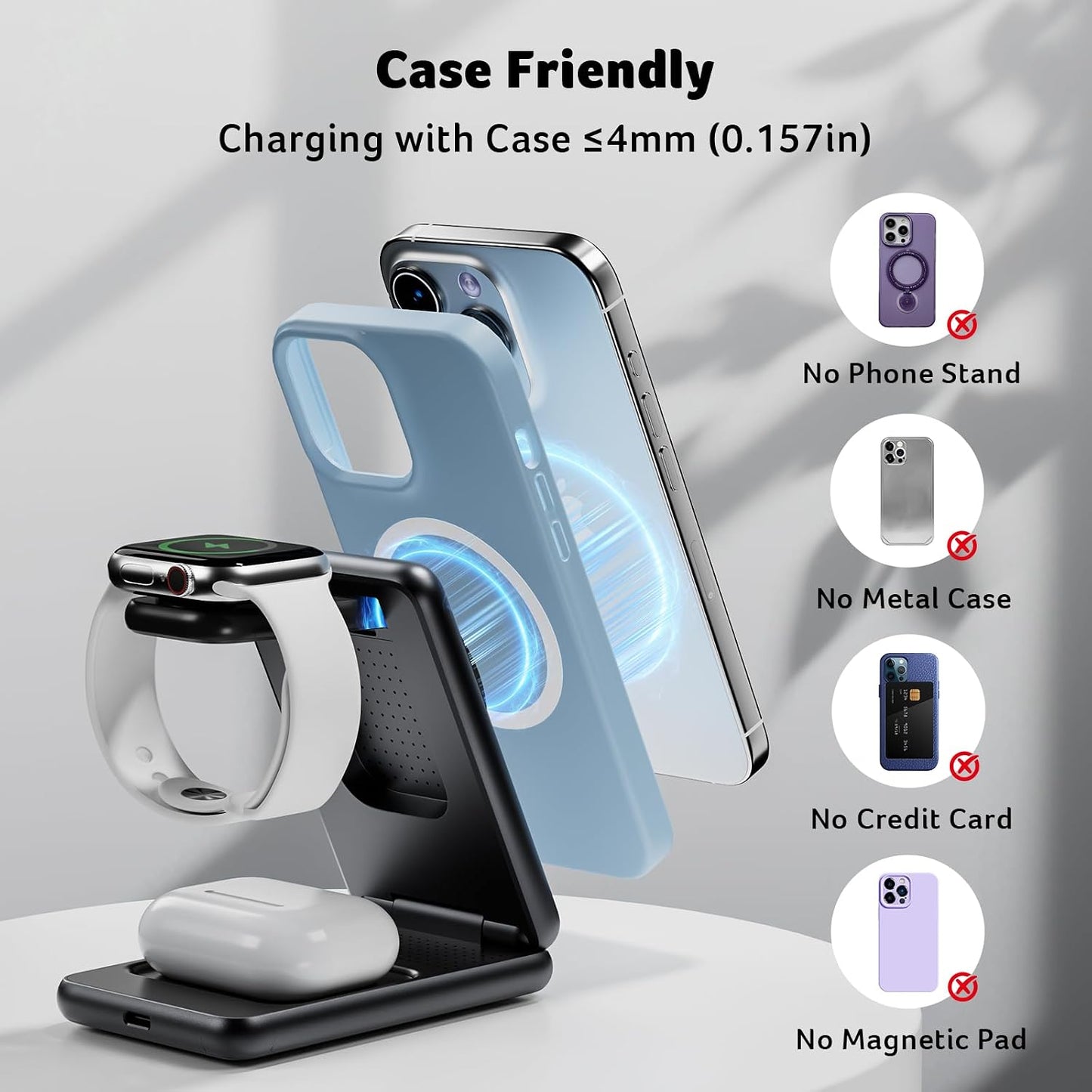 Acer 3 1 S3 in Charging Station for Apple Device, Magnetic Wireless Foldable Fast Charger Stand Compatible with MagSafe