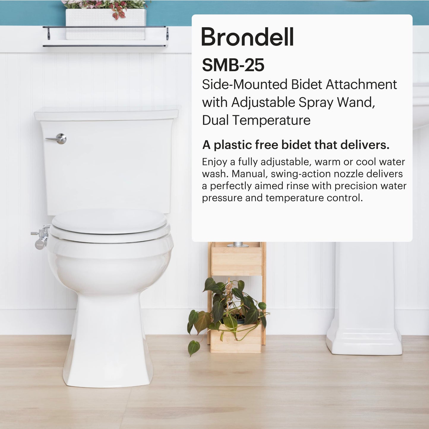 Brondell SMB-25 Side Mounted Manual Bidet Attachment for Toilet Seats with Adjustable Sprayer and Water Pressure, Thin Profile, Chrome (Dual Temperature), X-Large