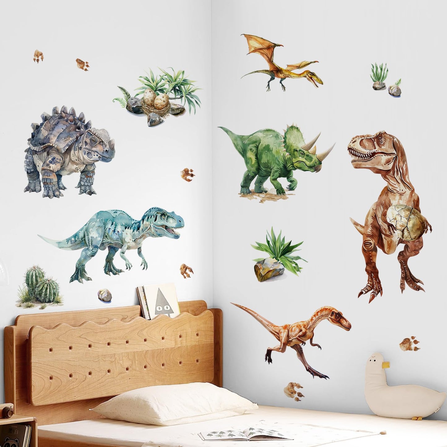 Supzone Dinosaur Wall Decals, Large Dino Wall Stickers Volcano Tropical Plants Cactus Peel and Stick Art Decoration for Boys Girls Kids Classroom Bedroom Toddler Playroom Nursery Room