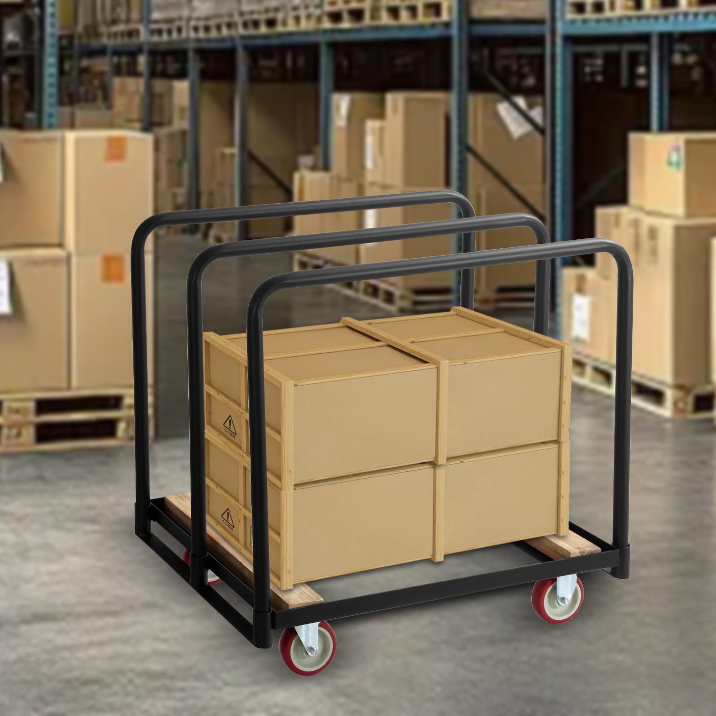 2IN1 Steel Panel Truck Cart, Lumber Cart Drywall Dollies Cart，1500LBS Heavy Duty Flatbed Cart Dollies with 5" Swivel Brake Wheels, Plate Platform Truck with 3 Side Handrails