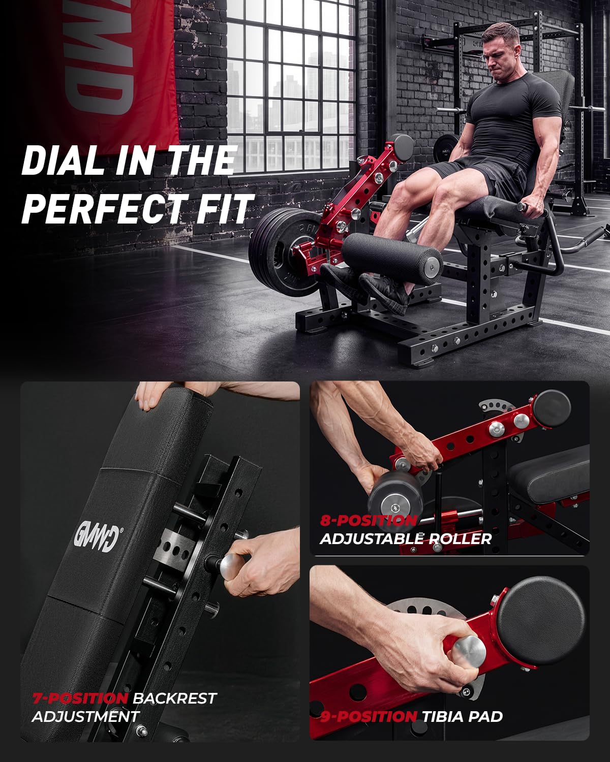 GMWD Leg Extension and Curl Machine LE08 2.0, Adjustable Leg Curl Machine with Plate Loaded, Seated Leg Extension and Lying Curl Machine for Home Gym, Leg Workout Equipment